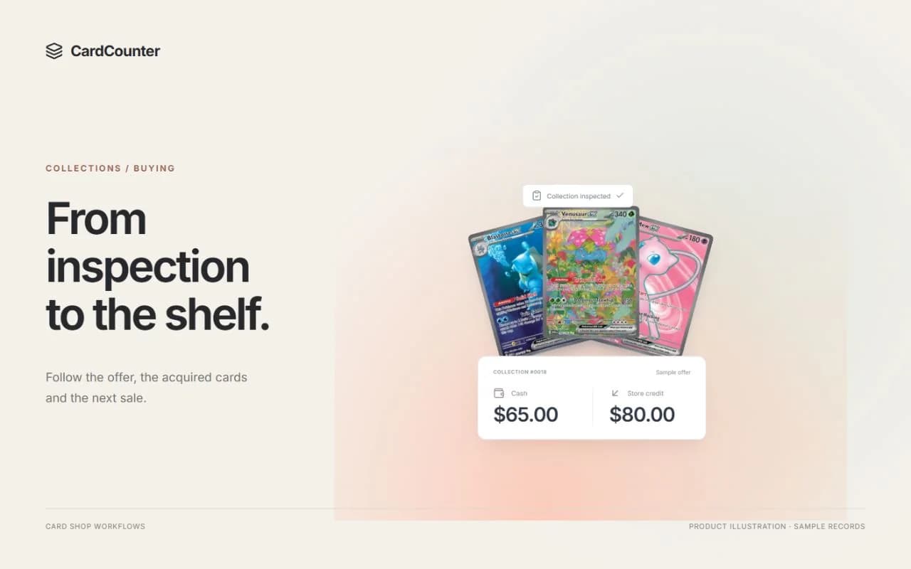 CardCounter collection buying illustration connecting inspection, an offer and acquired stock
