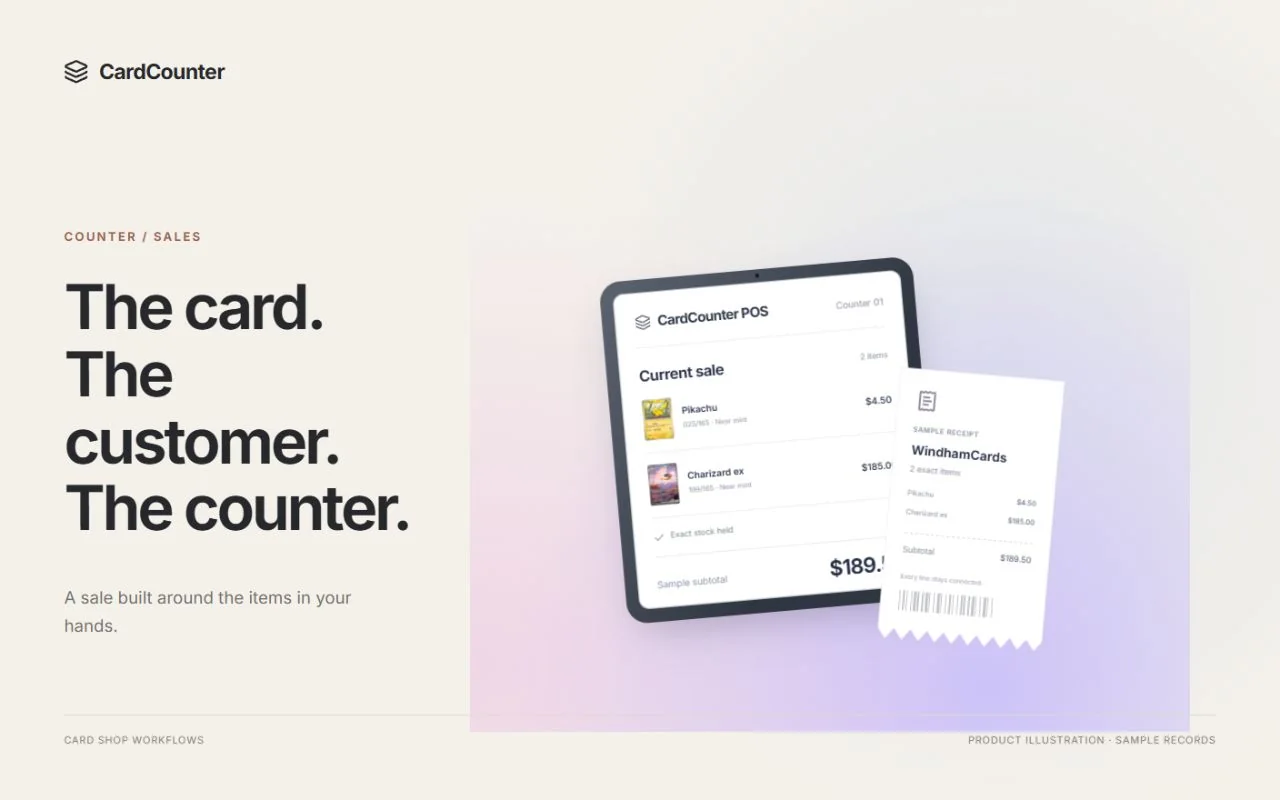 CardCounter counter illustration showing exact items and customer context in a sale